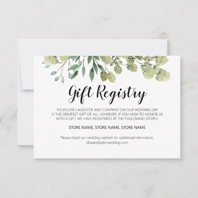 Notas Cartão de Registro Rustic Elegant Greenery Gift (Frente)