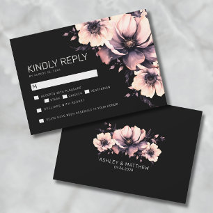 Notas Cartão de Resposta de Casamento Floral Preto e Ros