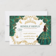 Cartão de Resposta de Quinceañera Esmeralda Verde 