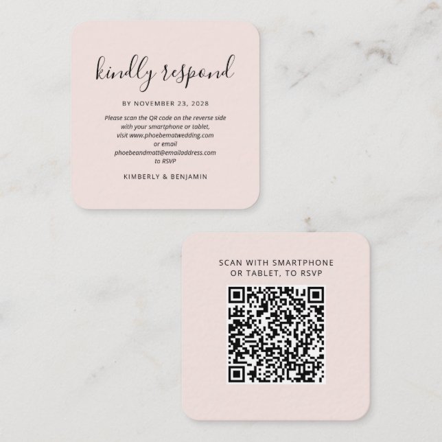 Notas Cartão de RSVP de casamento com código QR moderno (Frente/Verso)