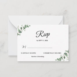 Notas Cartão de RSVP de casamento com eucalipto verde si
