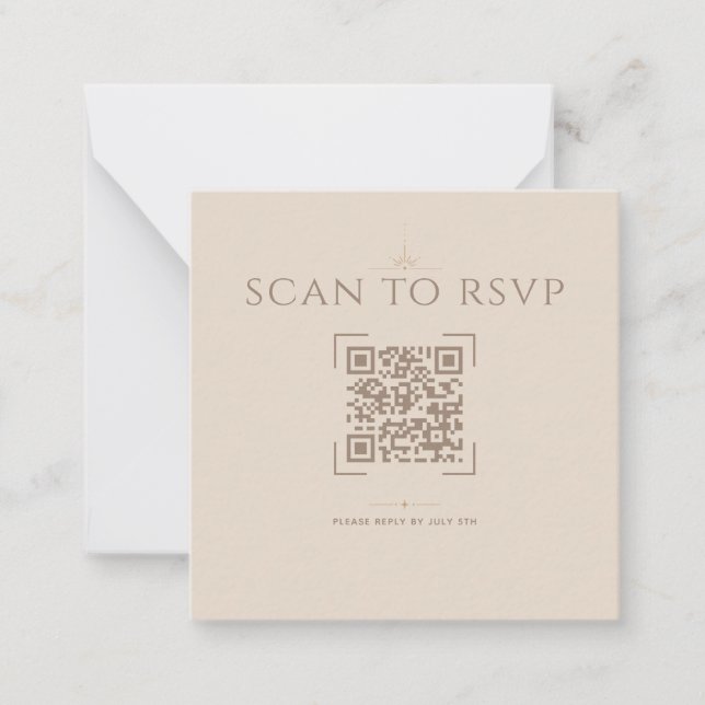 Notas Cartão de RSVP Online com Código QR Moderno Bege C (Frente)