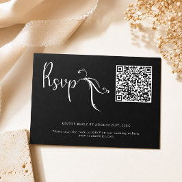 Notas Cartão de RSVP Preto Boho Script com Código QR par