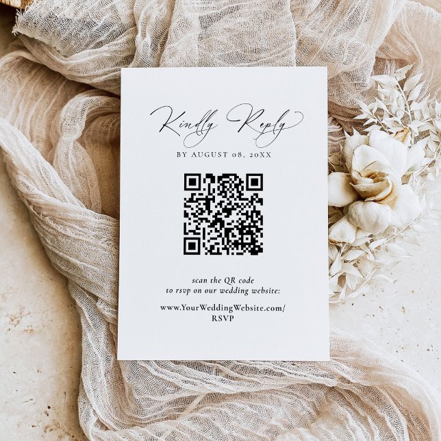 Notas Cartão de RSVP Preto e Branco Moderno com Código Q (Sophisticated Black and White RSVP with QR Code)