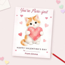 Cartão de São Valentim de Gatinho de Aquarela para