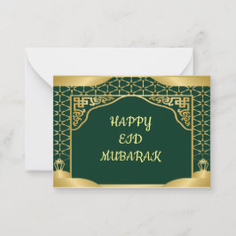 Notas Cartão de Saudação Eid Mubarak Verde Dourado