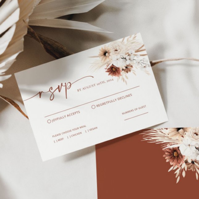 Notas Cartão RSVP de Casamento Boho Pampas Grass (Criador carregado)
