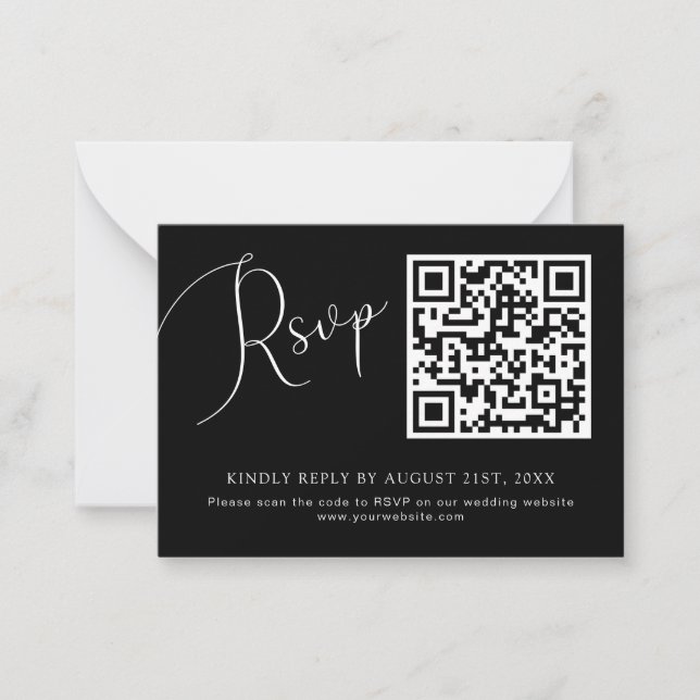 Notas Cartão RSVP de Casamento de Código QR Preto Minima (Frente)