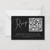 Cartão RSVP de Casamento de Código QR Preto Minima