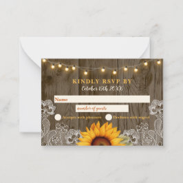 Notas Cartão RSVP de Casamento de Girassol de Madeira de