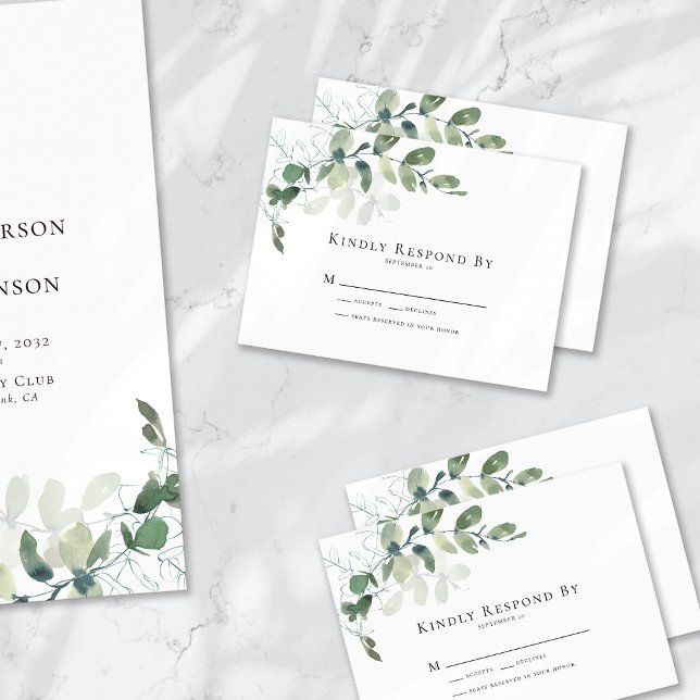 Notas Cartão RSVP de Casamento Eucalyptus Greenery Peque (Criador carregado)