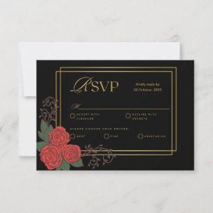Notas Cartão RSVP de Casamento Floral de Rosa vermelha D