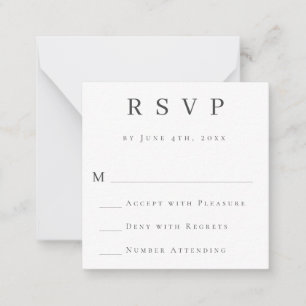Notas Cartão RSVP de Casamento Moderno de Cinza Simples