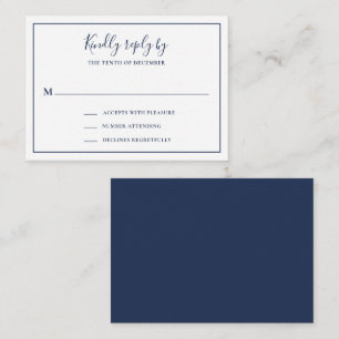 Notas Cartão RSVP de Mini Casamento Azul de Marinho Trad