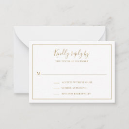 Notas Cartão RSVP de Mini Casamento Elegante Dourado Tra