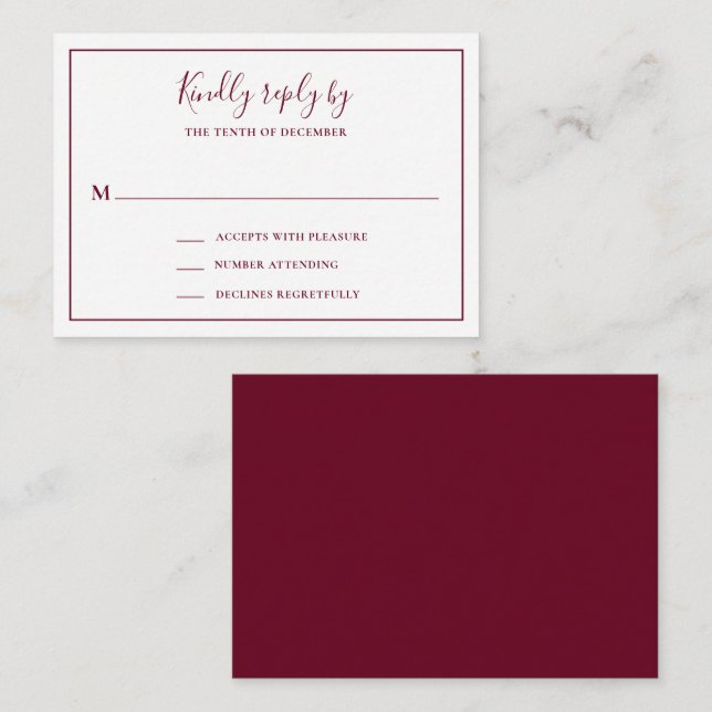 Notas Cartão RSVP de Mini Casamento Tradicional Burgundy (Frente/Verso)