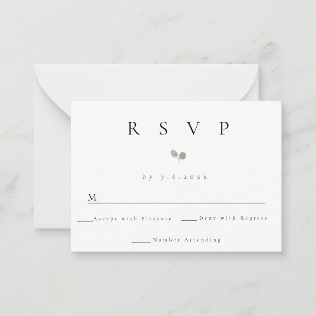 Notas Cartão RSVP de Resposta de Casamento Verde Simples (Frente)