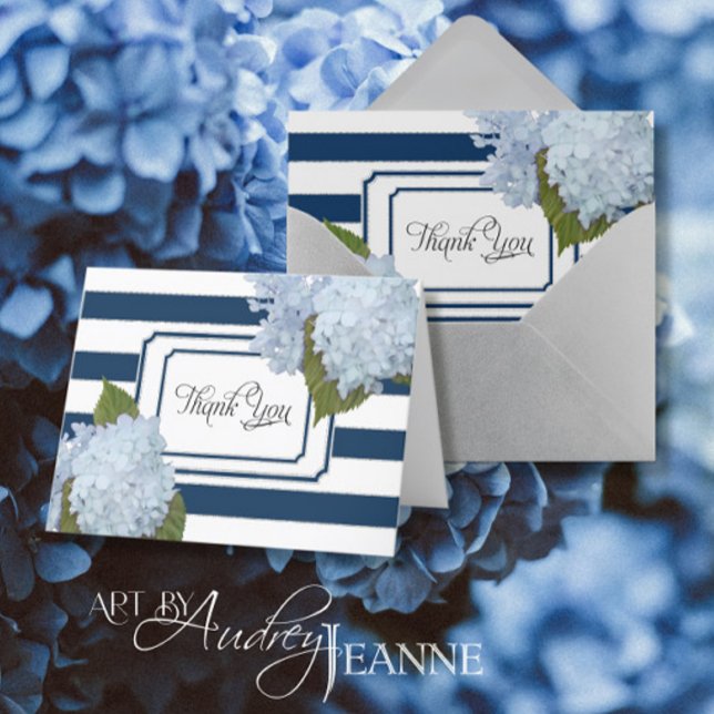 Notas de Agradecimento Blue Hydrangea Floral Navy  (Criador carregado)