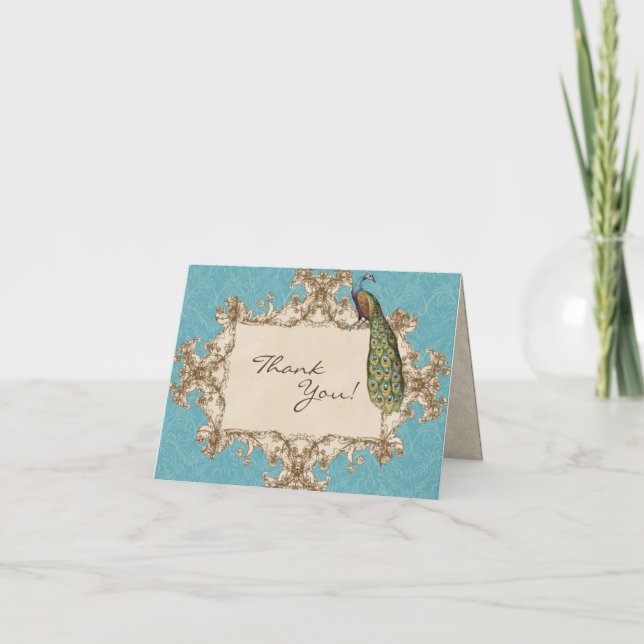 Notas de Agradecimento de Casamento Vintage Peacoc (Frente)