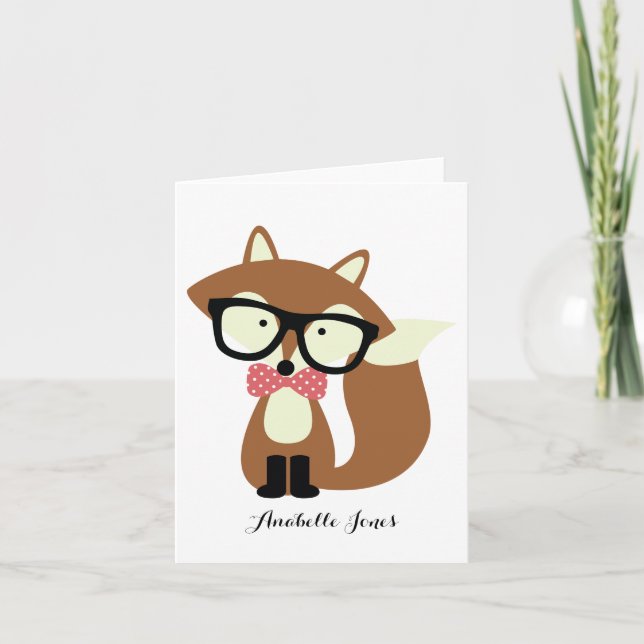 Notas de agradecimento dobradas de raposa hipster  (Frente)