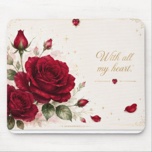 Notas de Amor Rosa Vermelha Mouse Pad Floral Femin