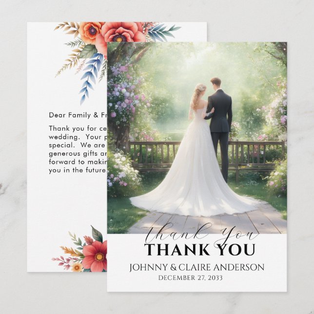 Notas de Cartão de Agradecimento de Casamento com  (Frente/Verso)