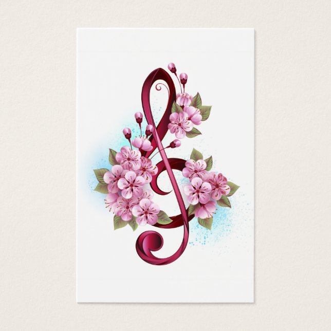Notas de clave de trecho musical com flores de Sak (Frente)