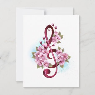 Notas de clave de trecho musical com flores de Sak