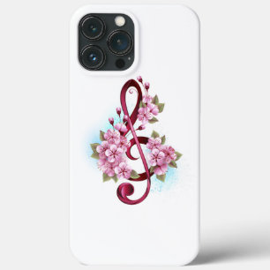 Notas de clave de trecho musical com flores de Sak