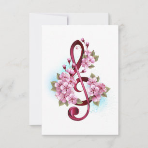 Notas de clave de trecho musical com flores de Sak
