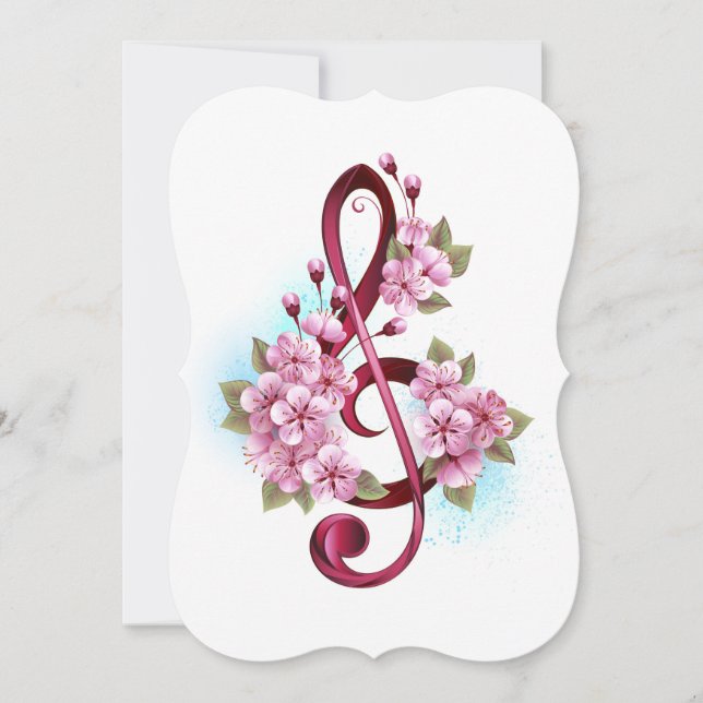 Notas de clave de trecho musical com flores de Sak (Frente)