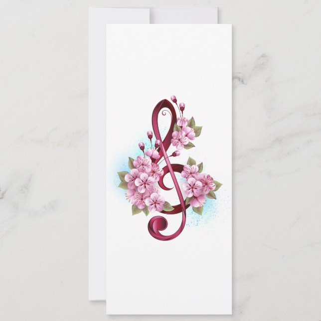 Notas de clave de trecho musical com flores de Sak (Frente)
