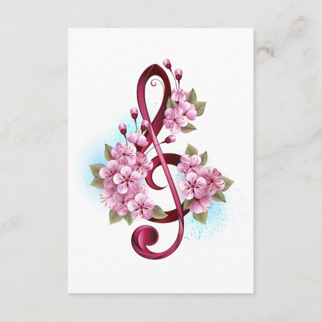 Notas de clave de trecho musical com flores de Sak (Frente)