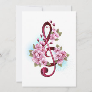 Notas de clave de trecho musical com flores de Sak