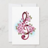 Notas de clave de trecho musical com flores de Sak