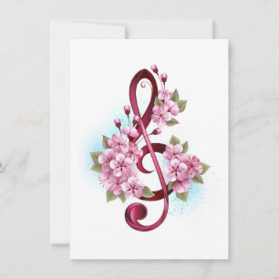 Notas de clave de trecho musical com flores de Sak