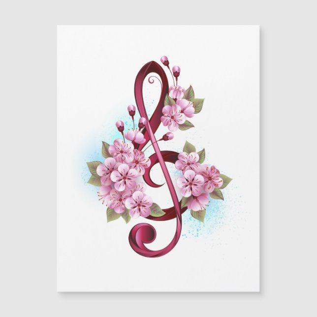 Notas de clave de trecho musical com flores de Sak (Frente)