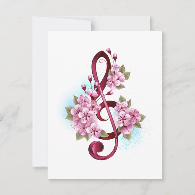 Notas de clave de trecho musical com flores de Sak (Frente)