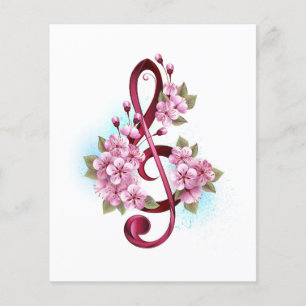 Notas de clave de trecho musical com flores de Sak