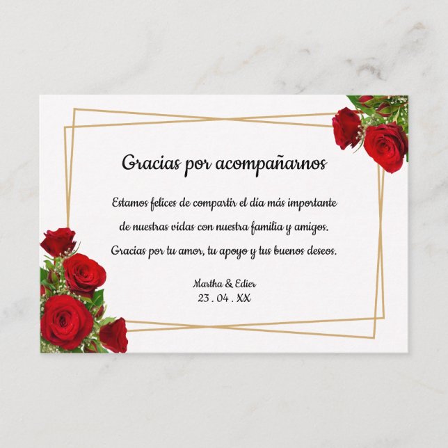 Notas de Mesa Rosa Carmesim Recepção Espanhola (Frente)