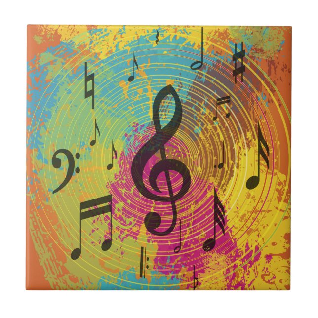 Notas de música brilhantes sobre explosão de cores (Frente)