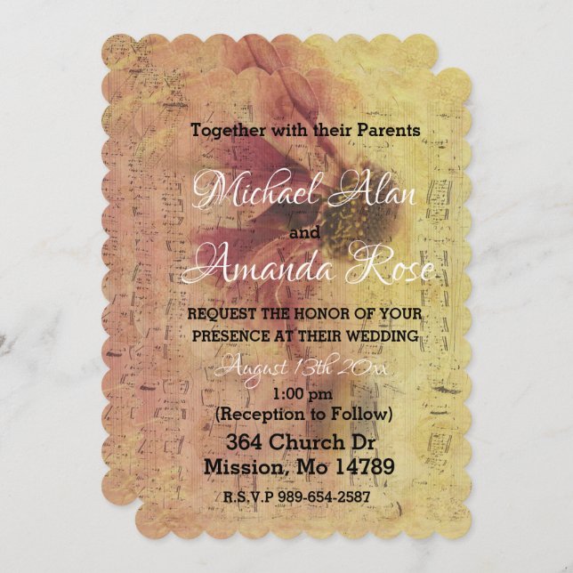 Notas de Música e Convite para Casamento de Daisy (Frente/Verso)