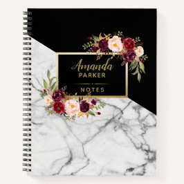 Notas do Burgundy Floral Black White Marble Design