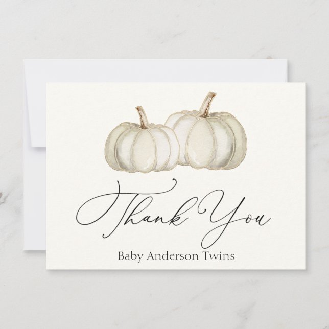 Notas Dois Pumpkins branco e Dourado Obrigado Cartão de  (Frente)