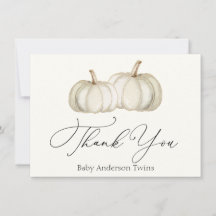 Dois Pumpkins branco e Dourado Obrigado Cartão de 