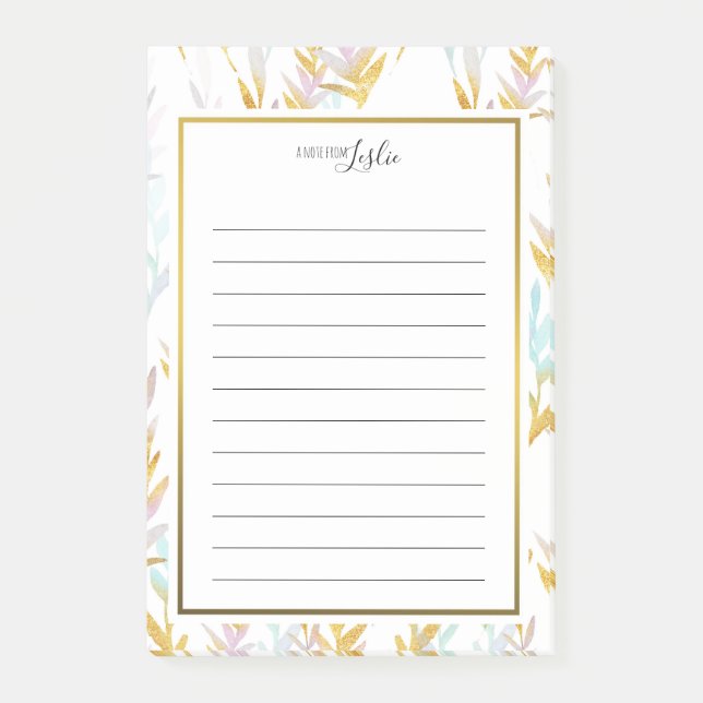 Notas Dourado e azul Aquarela Folha Uma Nota Do Bloco De (Frente)