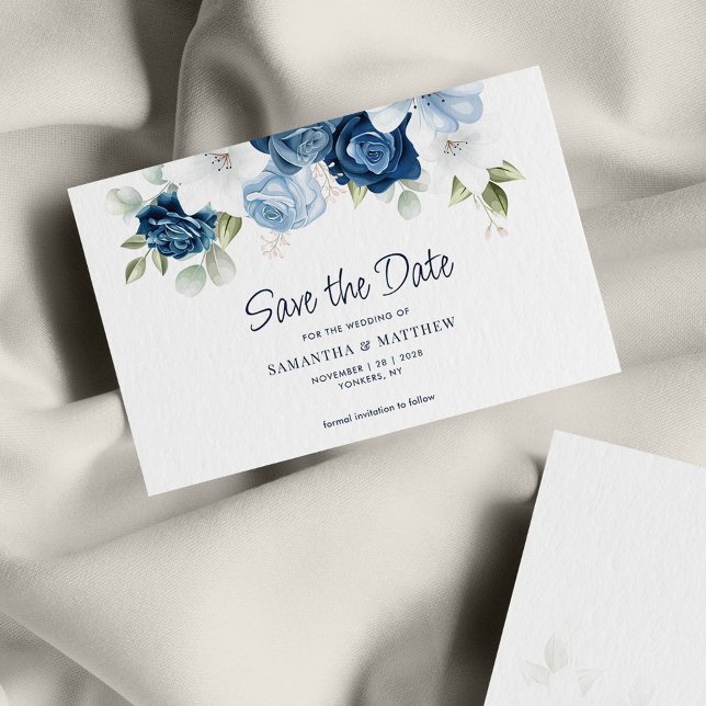 Notas Dusty Blue Floral Guarde o Cartão de Data (Criador carregado)