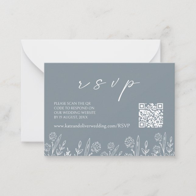 Notas Dusty Blue Wedding RSVP | Cartão de gabinete de có (Frente)