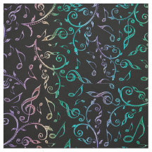 Notas e Clefs elétricos do arco-íris no tecido