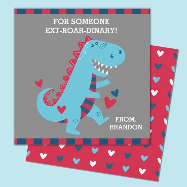 Notas Filhos Sala de Aula Namorados Dinossauros Cartão N (Kids Valentines Dinosaur mini card, great for a Valentine's Day classroom exchange)